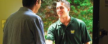 Hoults removal man greeting a customer